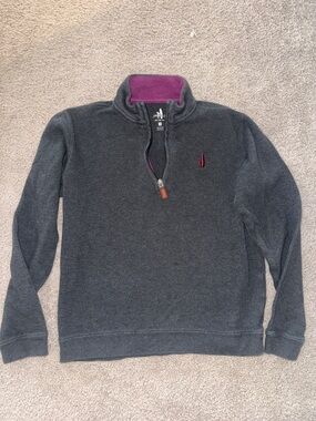 Johnnie-O Boy’s Charcoal Quarter-Zip Sweater with Plum Trim